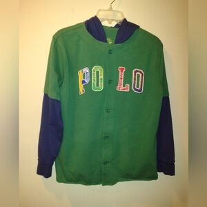 Polo Ralph Lauren Green Button-Up Hoodie W/Navy Sleeves Boy's XL (18-20) Logo